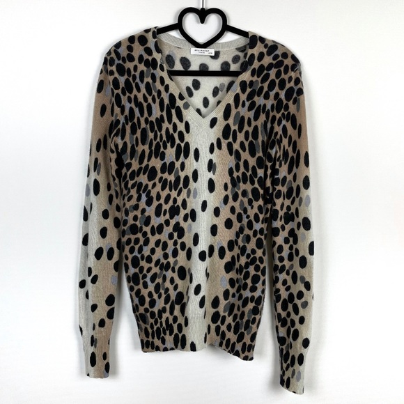 Equipment Sweaters - Equipment Femme Tan Black Cashmere Animal Print Long Sleeve Sweater Size XS